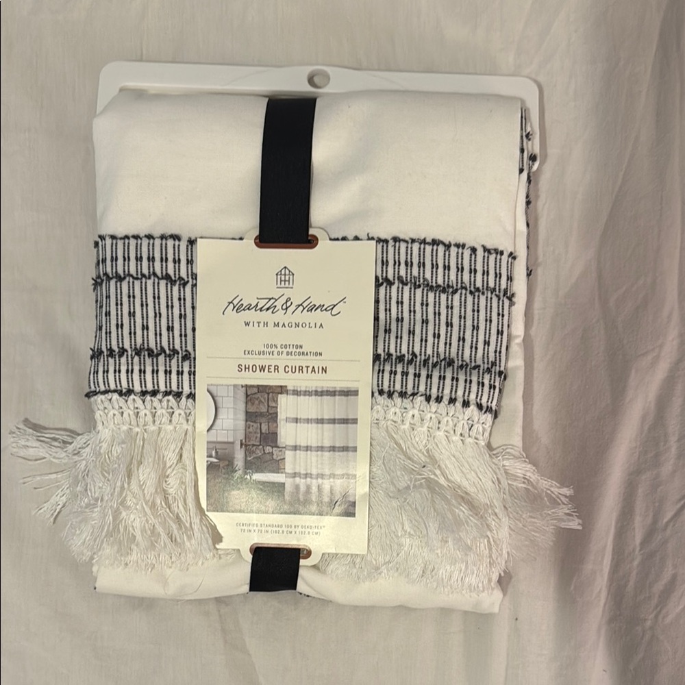 Hearth & Hand Striped Shower Curtain with Fringe